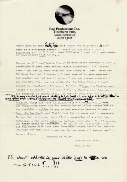 Letter from John Lennon to Paul and Linda McCartney, 1971