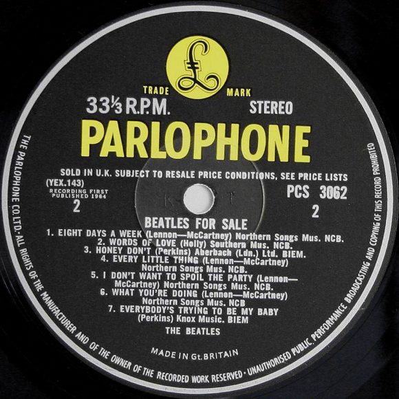 Label for the Beatles For Sale vinyl LP (side 2)