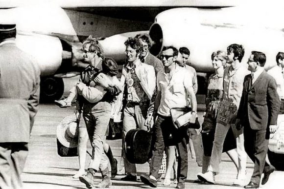John Lennon and Paul McCartney arrive in Greece, July 1967