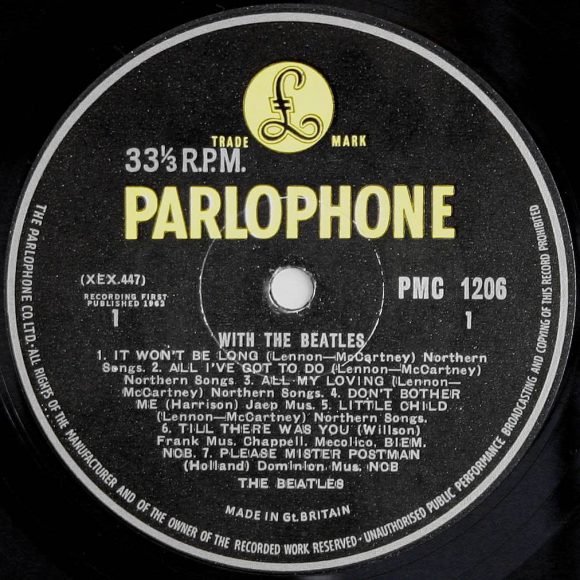 Label for The Beatles' With The Beatles vinyl LP (side 1)