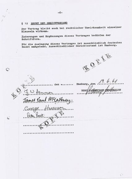 The Beatles' first contract, 1961