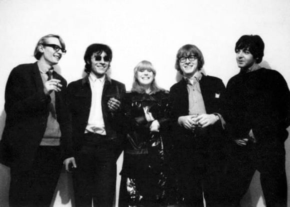 Barry Miles, John Dunbar, Marianne Faithfull, Peter Asher and Paul McCartney, Indica Gallery opening, 28 January 1965