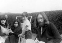 John Lennon, Julian Lennon, Yoko Ono and Kyoko Cox in Tywyn, Wales, June 1969