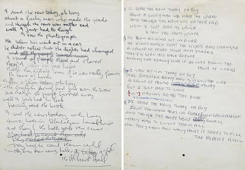 John Lennon's handwritten lyrics for A Day In The Life