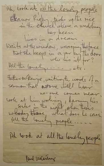 Paul McCartney's lyrics for Eleanor Rigby