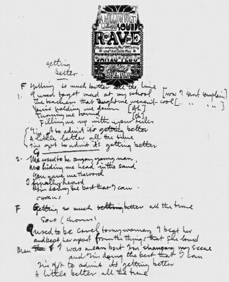 Paul McCartney's handwritten lyrics for Getting Better