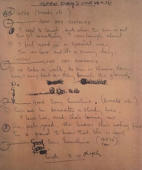 Paul McCartney's lyrics for Good Day Sunshine, 1966