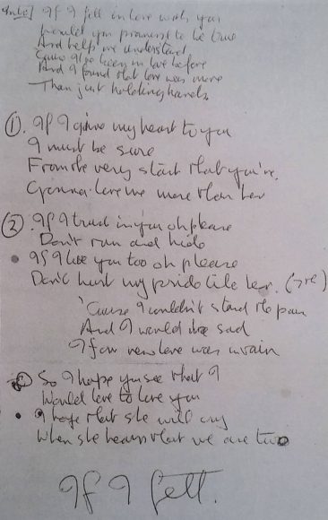 John Lennon’s lyrics for If I Fell, 1964