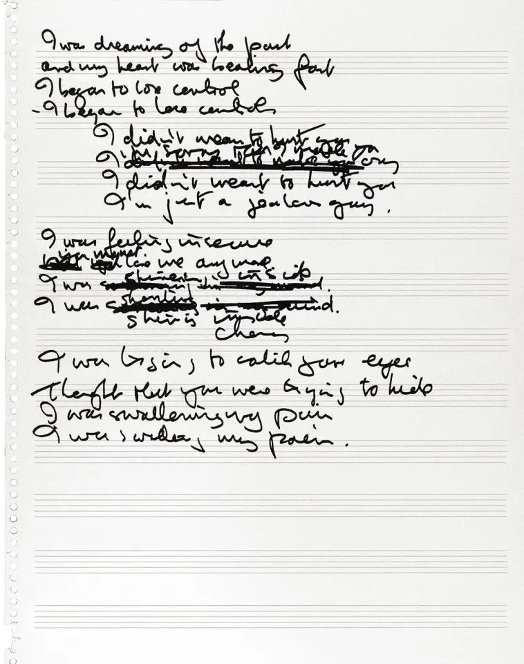 John Lennon's handwritten lyrics for Jealous Guy