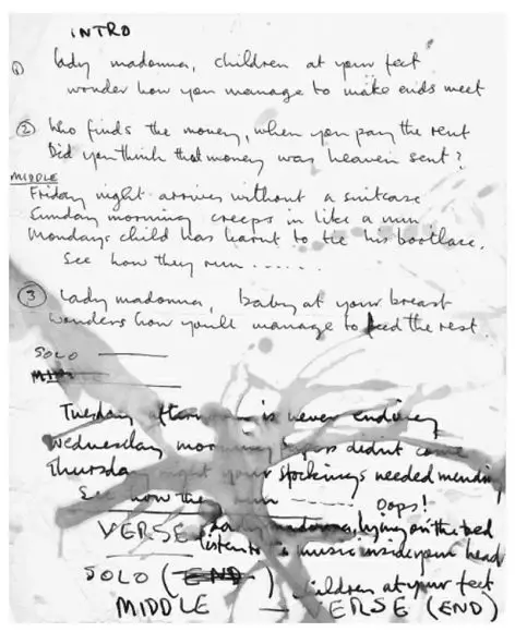 Paul McCartney's handwritten lyrics for Lady Madonna