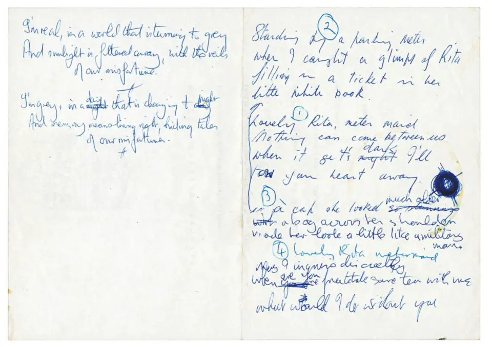 John Lennon's handwritten lyrics for Lovely Rita
