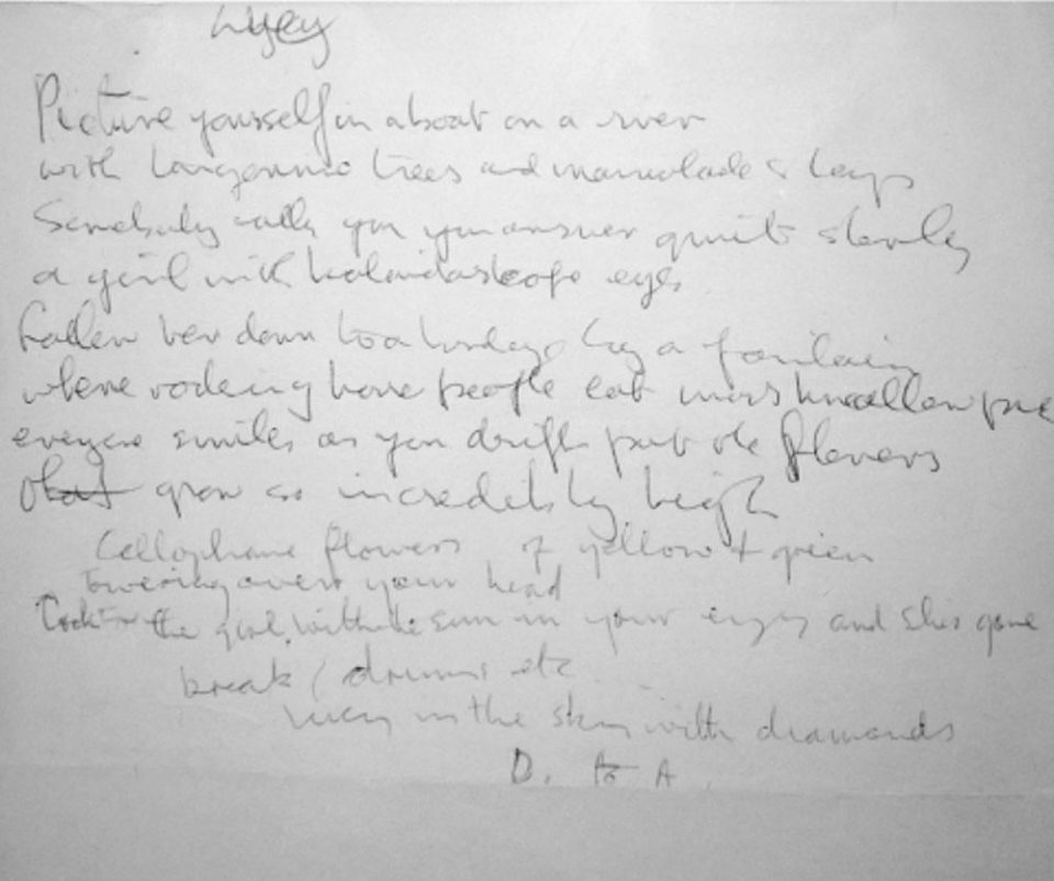 John Lennon's handwritten lyrics for Lucy In The Sky With Diamonds