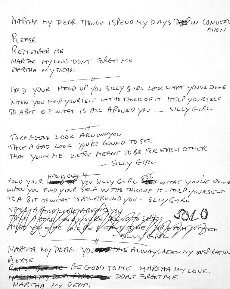 Lyrics for Martha My Dear, transcribed by Mal Evans