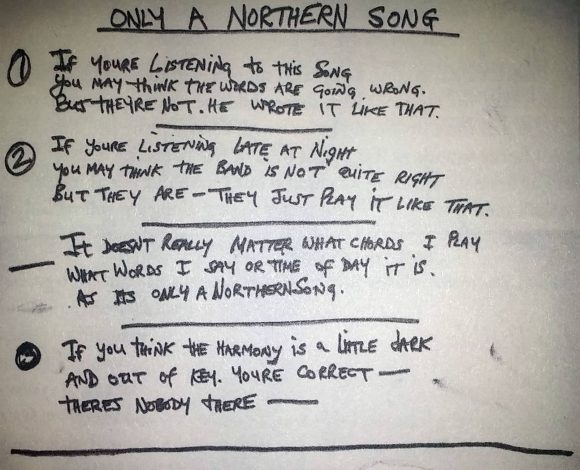 George Harrison's lyrics for Only A Northern Song