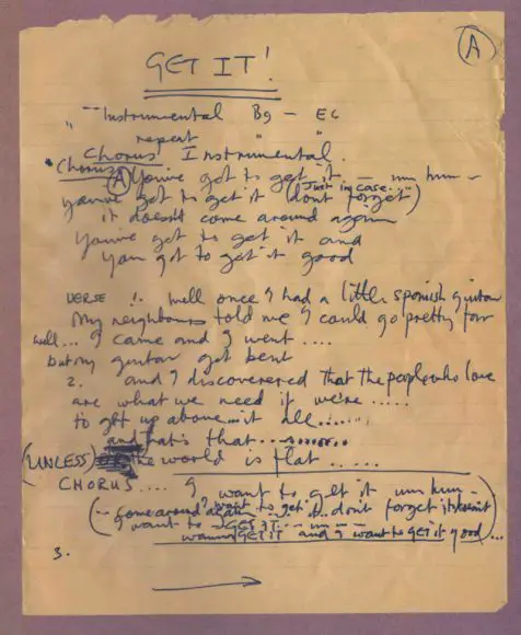 Paul McCartney’s handwritten lyrics for Get It