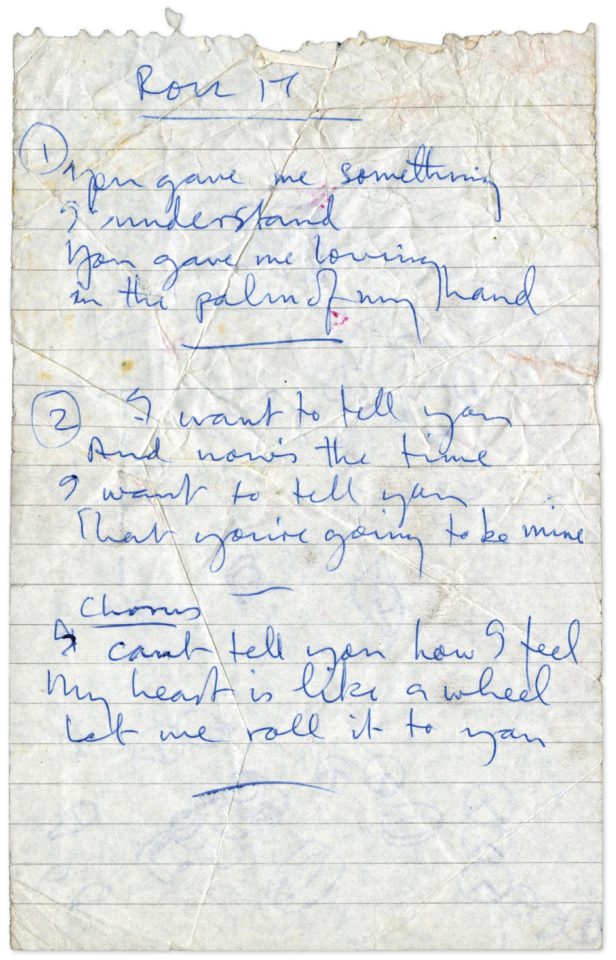 Paul McCartney's handwritten lyrics for Let Me Roll It