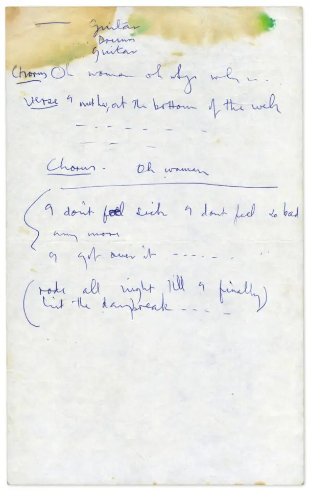 Paul McCartney's handwritten lyrics for Oh Woman, Oh Why