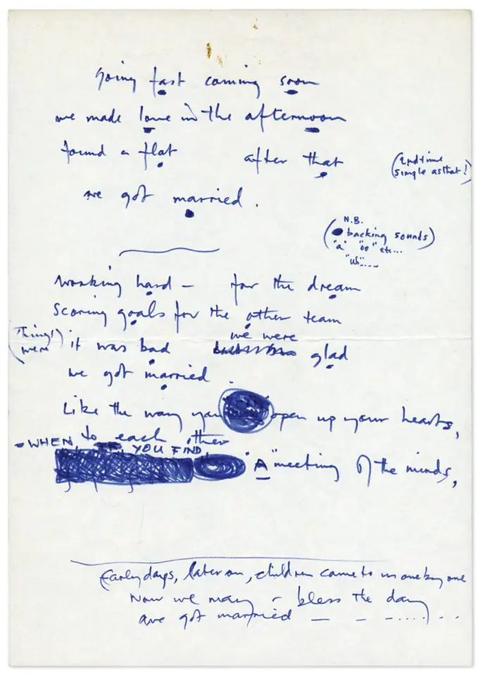 Paul McCartney's handwritten lyrics for We Got Married