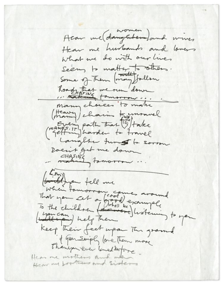 Paul McCartney's handwritten lyrics for Women And Wives