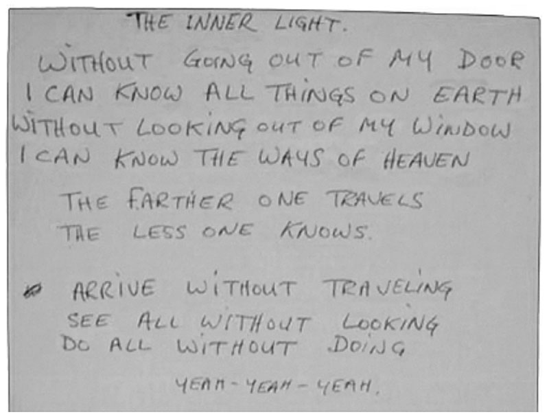 George Harrison's handwritten lyrics for The Inner Light