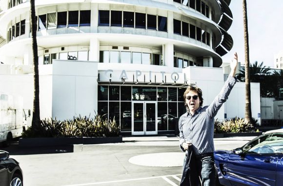 Paul McCartney outside the Capitol Records building, Los Angeles
