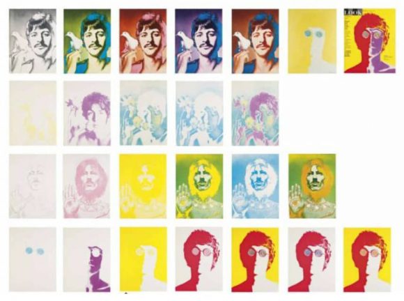 Collection of colour separation proofs for Richard Avedon's psychedelic portraits of The Beatles for Look magazine, 1968