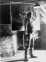 Stuart Sutcliffe in his art studio at Astrid Kirchherr's home